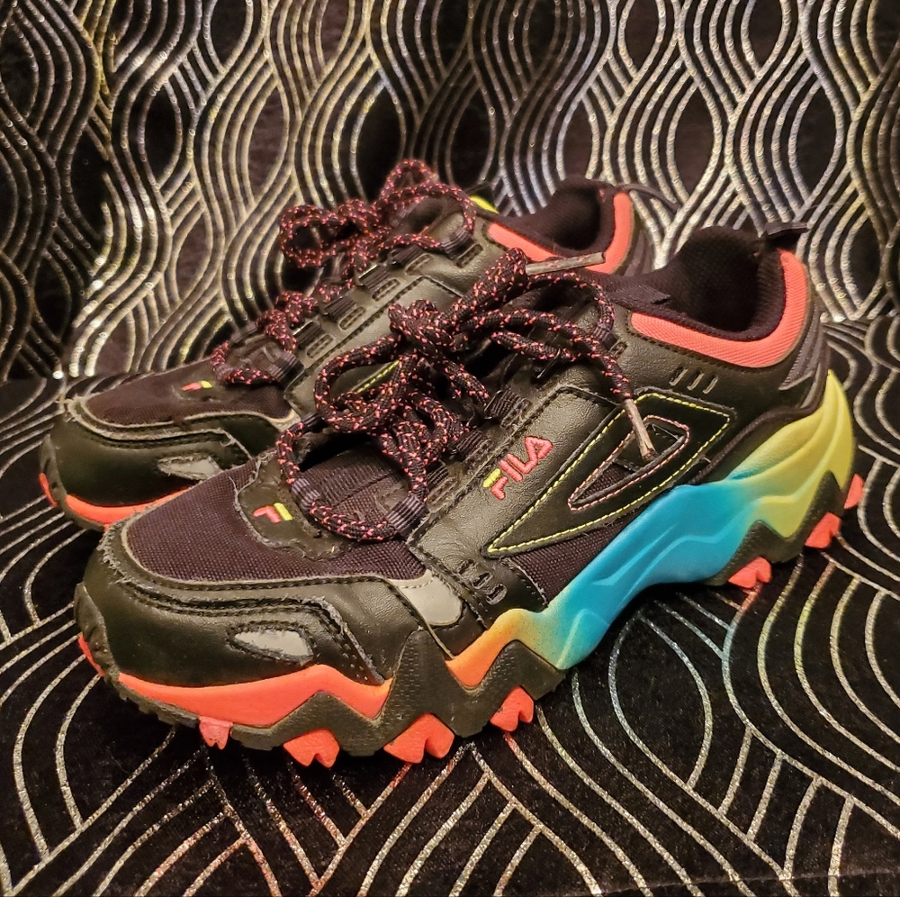 Fila Disruptor Black and Rainbow Sneakers Womens Size 7